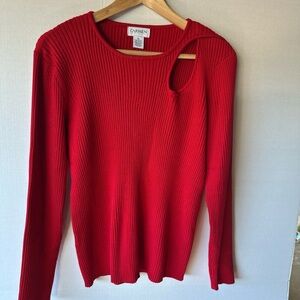CARME Red Ribbed Cutout Sweater